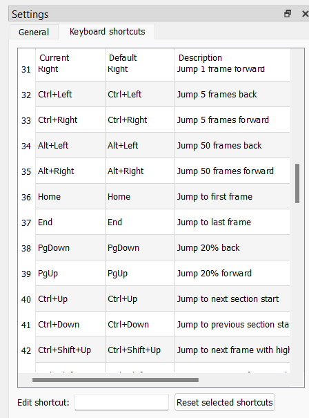 The Keyboard Shortcuts tab